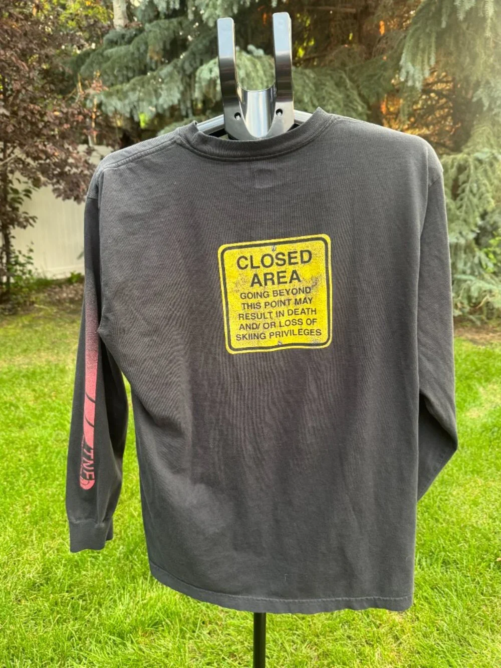 The North Face Long Sleeve Shirt Closed Area Ski Warning Sign Black Graphic Tee